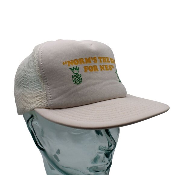 Norms The Best For Nes White Snapback Trucker Hat Pineapple Hula Girl Vintage - Picture 2 of 9